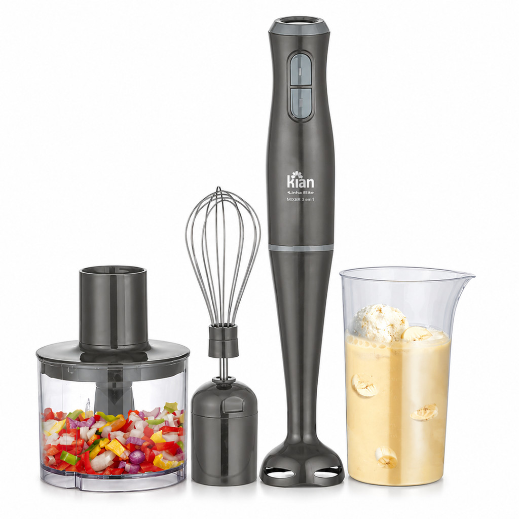 Imagem Mixer 350W 3 em 1 Misturadora Triturador Fuet Processador Alimentos Multifuncional 2 Velocidade Kian