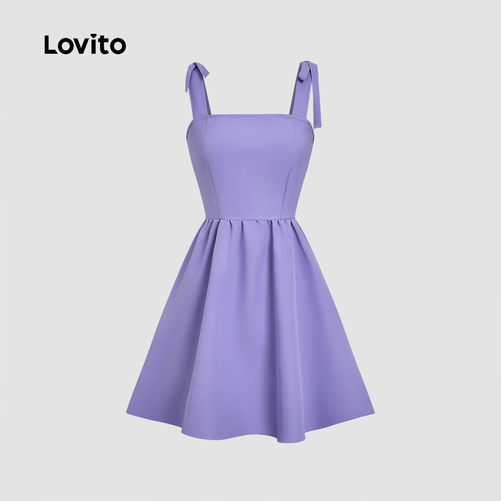 Lovito Vestido Casual com Laço Roxo de Primavera/verão para Mulheres L190ED702
