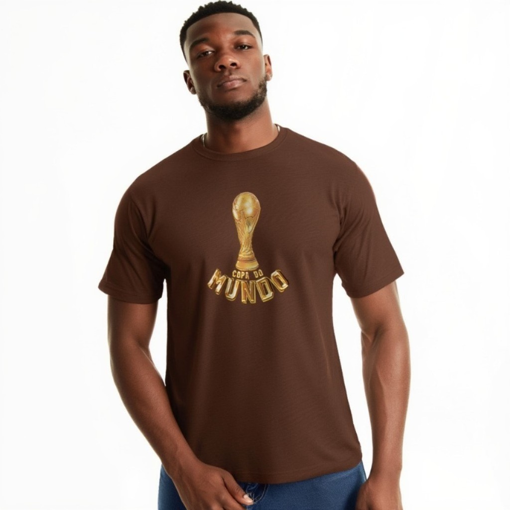 Camiseta Futebol Copa Mundo Taça Troféu Dourado Estampa Camisa Premium 100% Algodão Unissex Casual Conforto