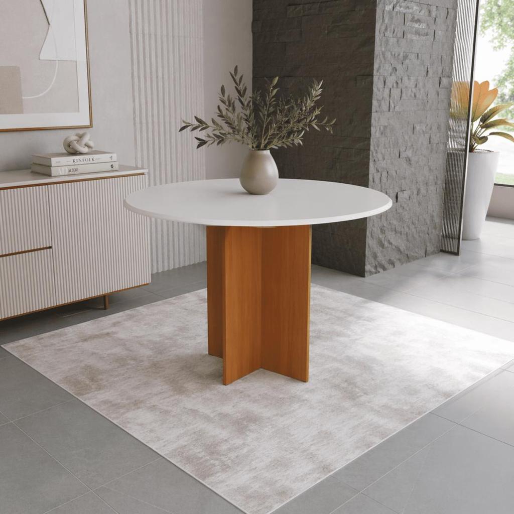 Mesa de Jantar Redonda Tampo de Madeira Fidelitá Alice 90cm Freijó/Off-White
