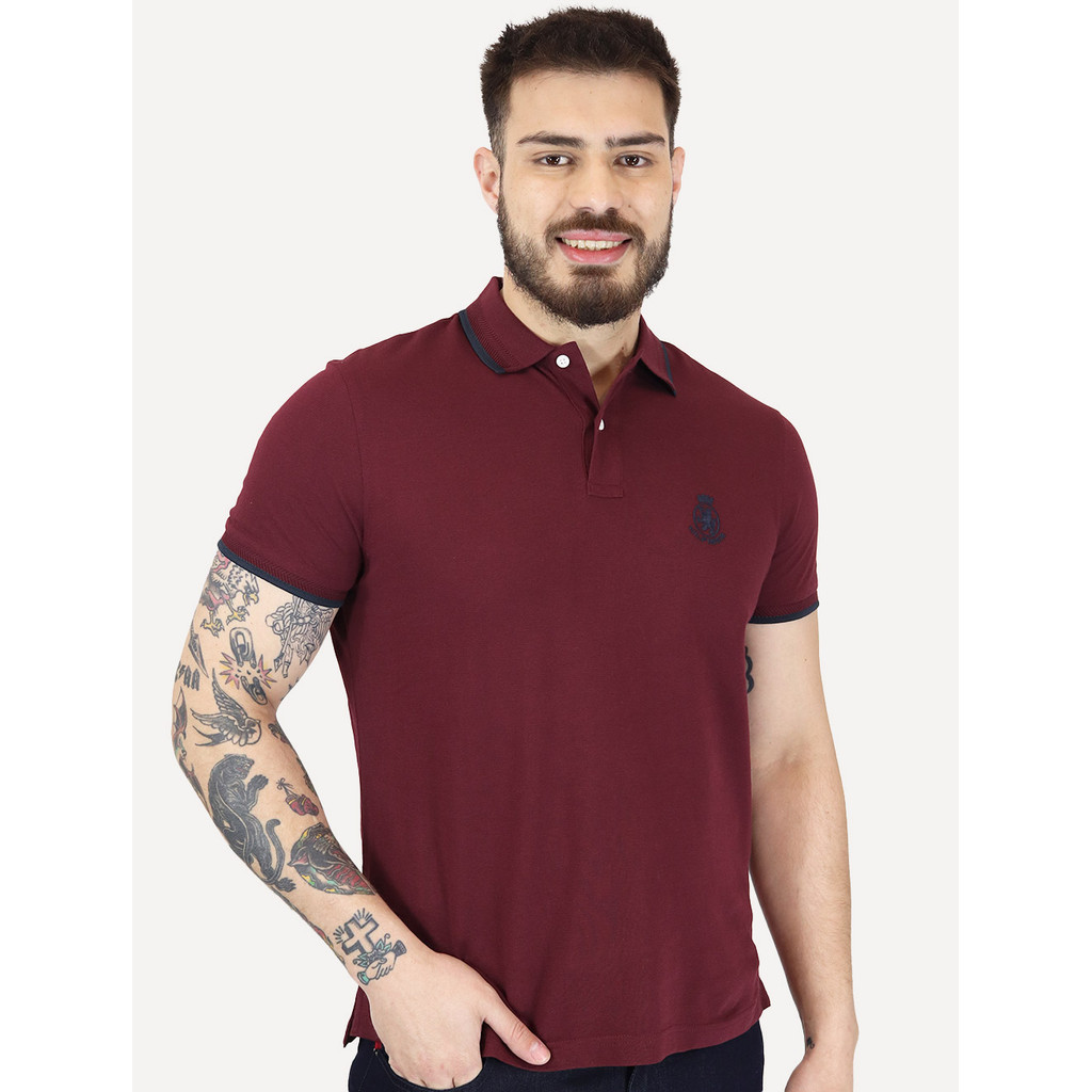 Polo Tommy Hilfiger Masculina Regular Holiday Crest Bordô