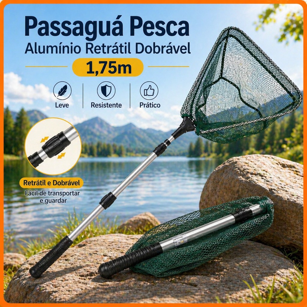 Passaguá Profissional para Pesca Alumínio Retrátil 1,75m Dobrável