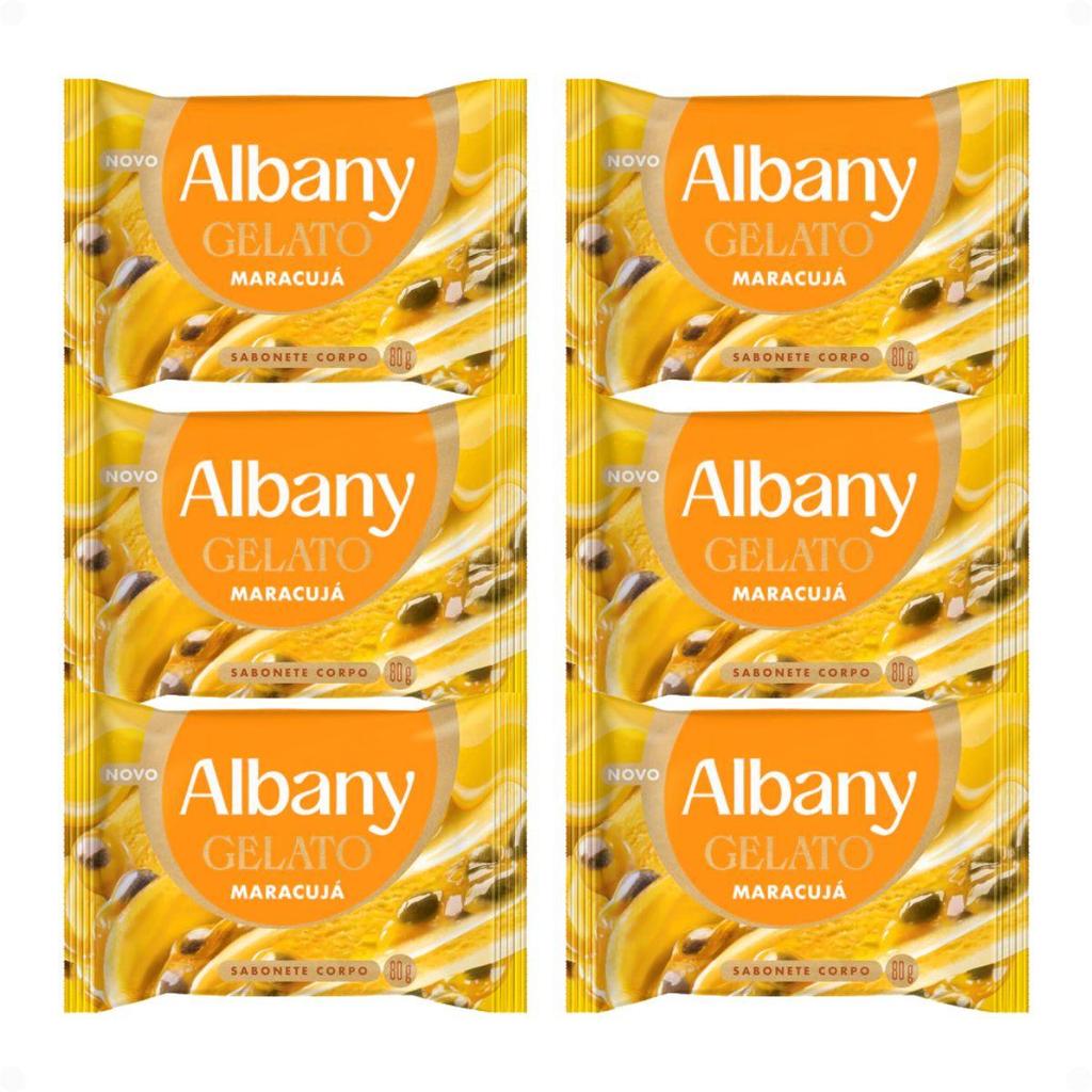 Kit Albany Sabonete Corporal Em Barra Gelato Maracujá 80g Com 6