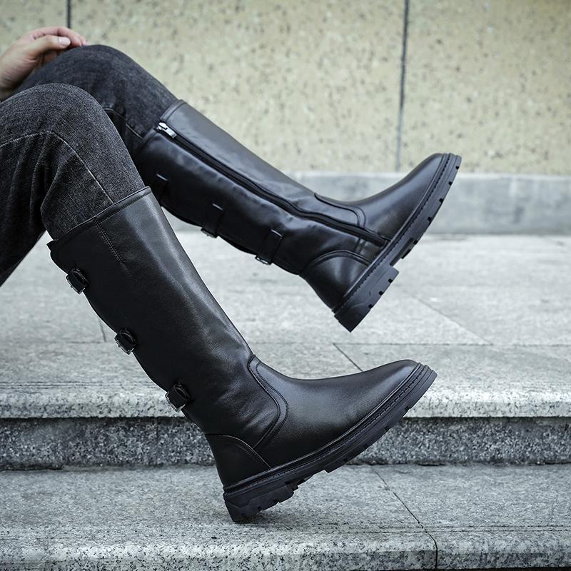Botas de cano alto estilo britânico botas de couro masculinas na moda botas de couro de cano alto botas de couro cavalei