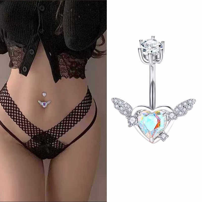 bijuterias femininas piercing umbigo ✱Prego umbilical exclusivo feminino liga de aço médico umbigo prego amor opala pisc