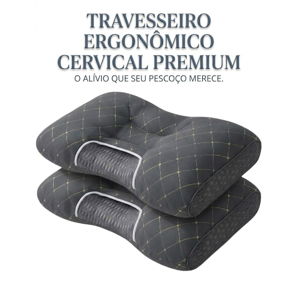 Travesseiro Cinza Ortopédico Cervical Ergonômico Conforto Almofada ALivio Coluna Pescoço 74x48cm