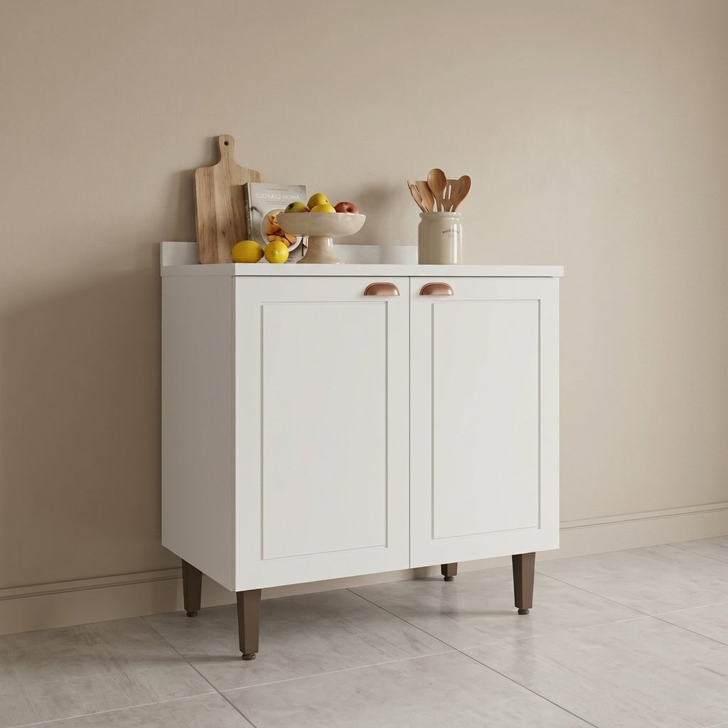 Balcão para Cozinha 2 Portas 80cm sem Tampo Pérola Branco Yescasa Branco