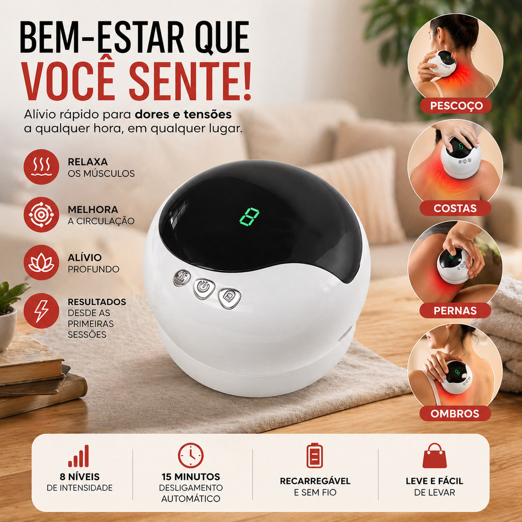 Massageador Ventosa Elétrico a Vácuo – Alívio de Dor Muscular e Relaxamento Profundo