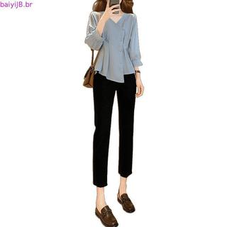 calça jeans feminina pantalona calça jeans feminina cintura alta Jeans Retos Preto Cachimbo Feminino Verão Fino 2024 N