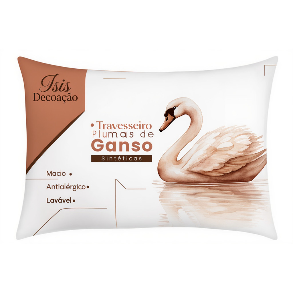 Kit  2 Travesseiro Pluma de Ganso Confortavel e Macio Antiacaro 70x50cm Isis Decoração Luxo