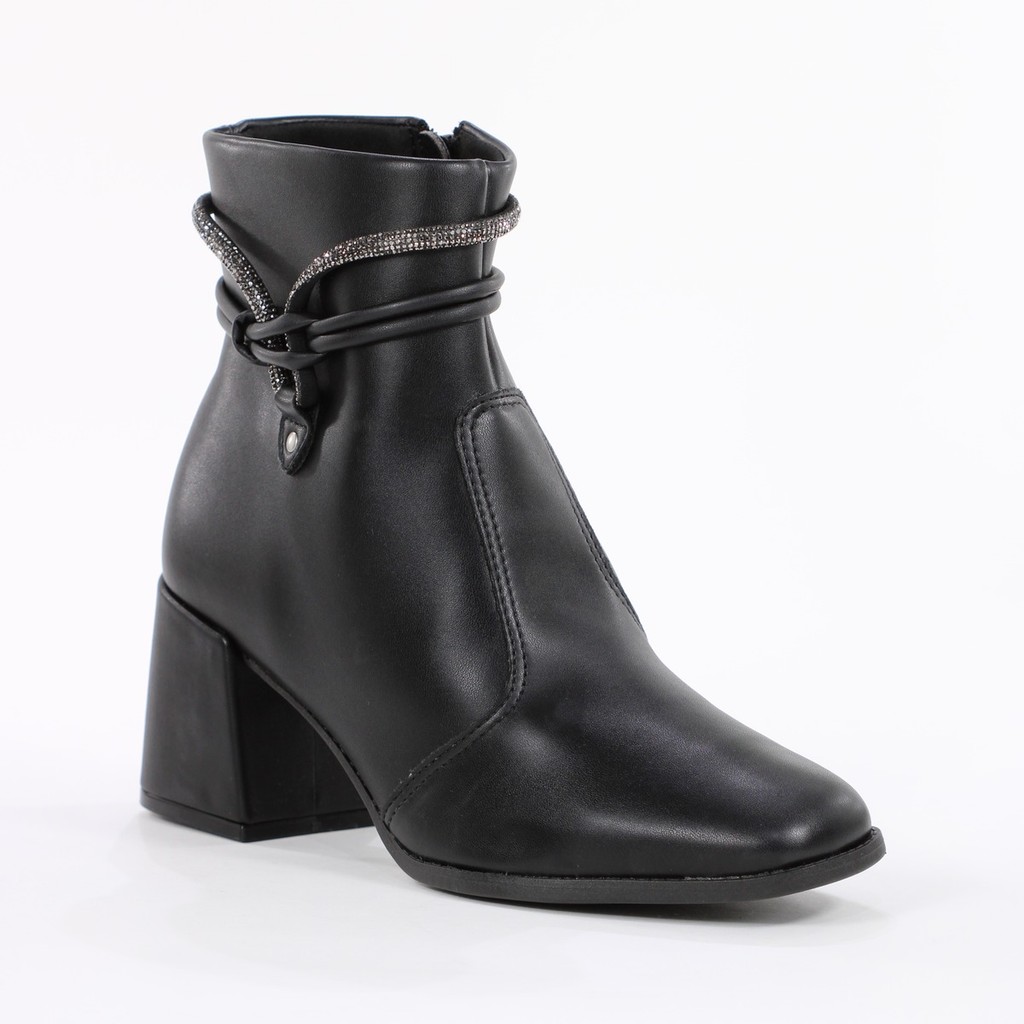 Bota Moleca Classic Tiras Salto Bloco Preto e Prata - Feminino