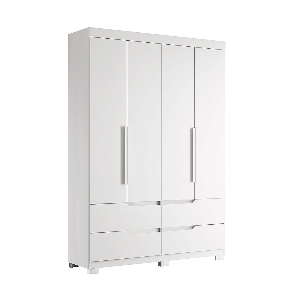 Guarda Roupa para Solteiro Doble Moderno 4 Portas 4 Gavetas Quarto Branco Fosco Liso - Albatroz