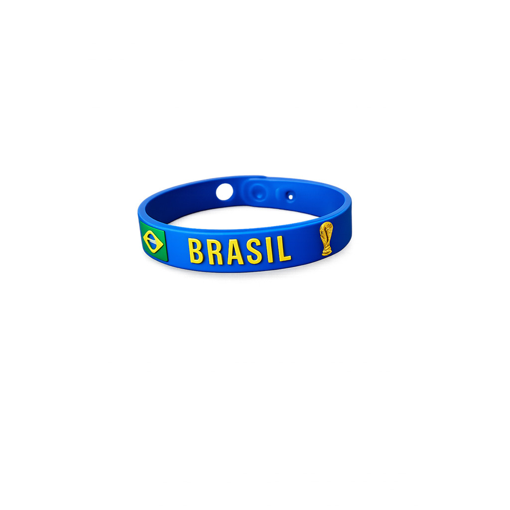 Pulseira Estilo Torcedor de Silicone Ajustável Unissex Brasil Copa do Mundo Bandeira Taça Torcedor Jogos