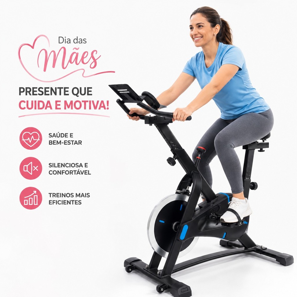 Bicicleta Ergométrica para Cardio Fitness com Inércia 13kg e Base Preto Azul | Garanta Já
