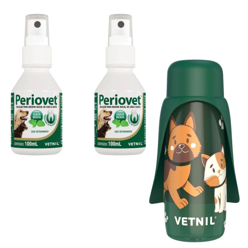 02 Periovet Spray 100ML Vetnil Trat. Tártaro Bucal C/ brinde