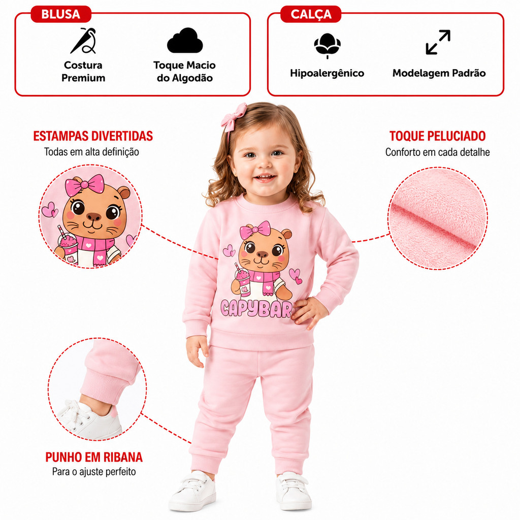Kit Sortido 4 Peças Moletom Roupa Bebê Menina Infantil Inverno-2 Casacos+2 Calças-6 Meses a 24 Meses — imagem 2 de 2