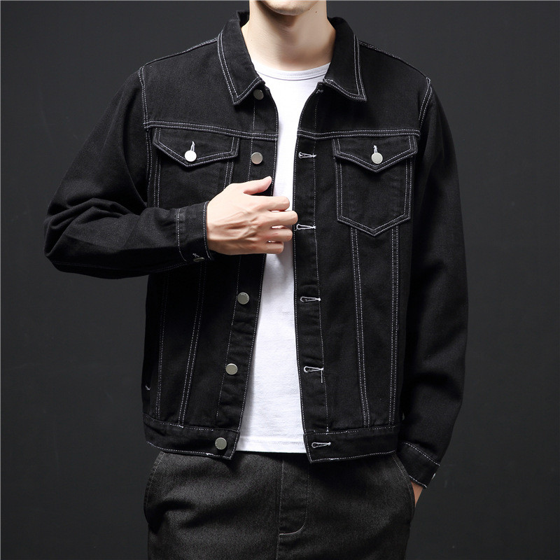 2 Jaquetas Jeans Pretas Masculinas para Primavera e Outono, Jaqueta Jeans Lavada, Estilo Urbano, Roupa Casual Durável