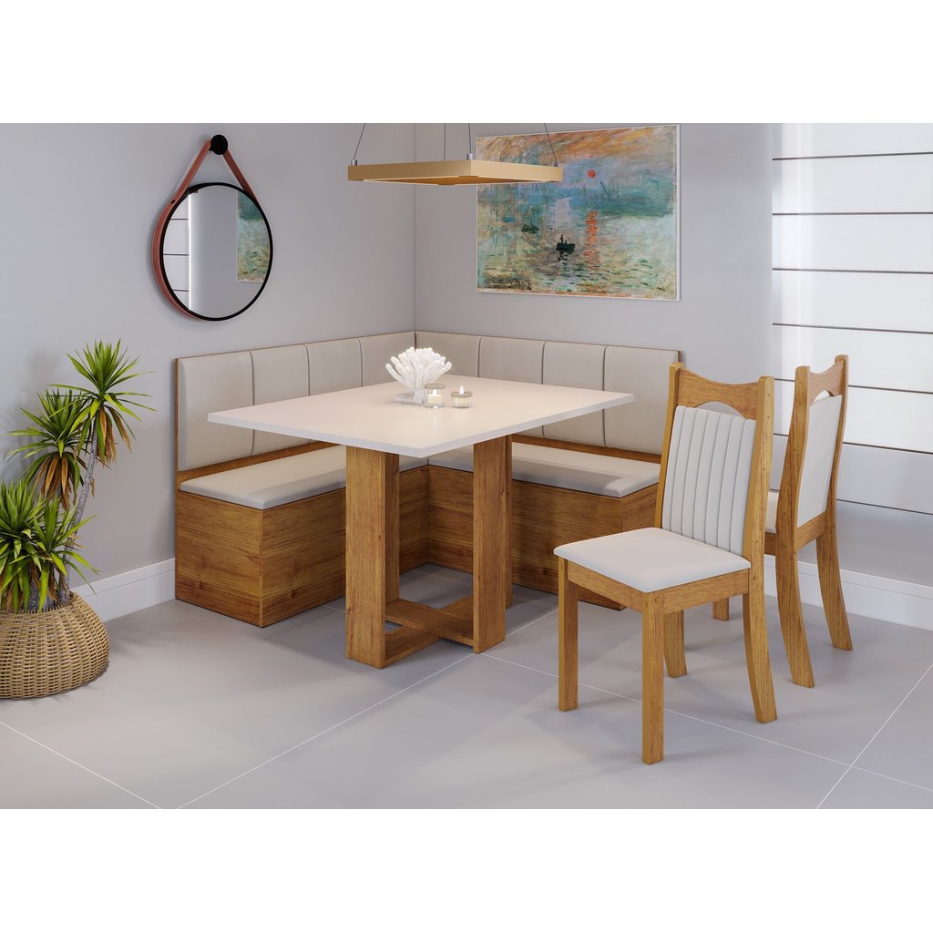 Conjunto Canto Alemão Baú América com Mesa de Jantar Retangular 1,20x80 e 2 Cadeiras Dalas Yescasa