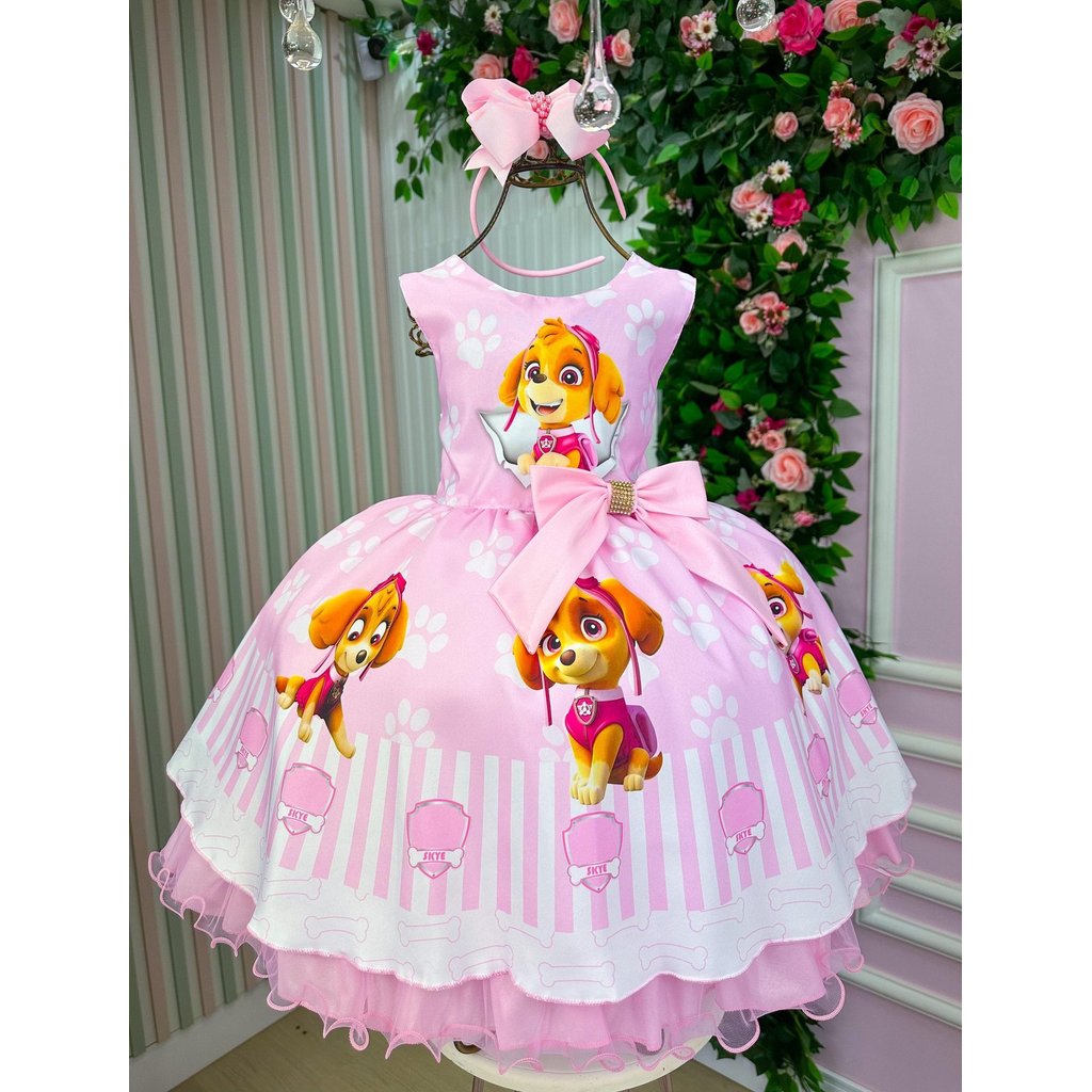 Vestido Moderno Tematicos Luxo Patrulha Canina -Sky Rosa Beb
