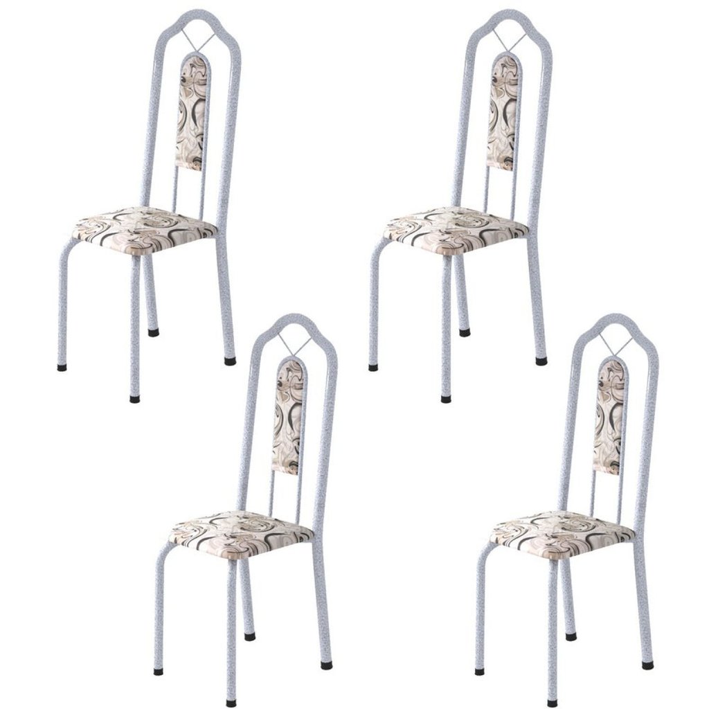 Kit 4 Cadeiras Tubular Bianca Branco/Martelado Perola/Arabesco Martelado Pérola/Arabesco