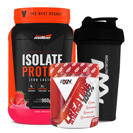 Kit Isolate Protein New Millen 900g + Creatina RXN 300g +  Coqueteleira  RXN - Mr.Olympia 600ml