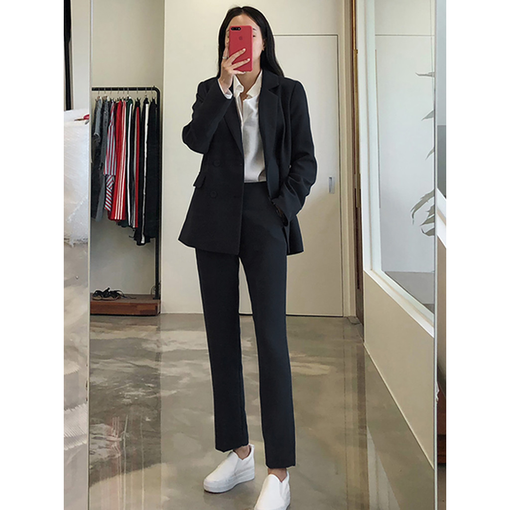 Roupa Formal feminina terno estudante universitário primavera outono terno preto terno entrevista Workwear profissional