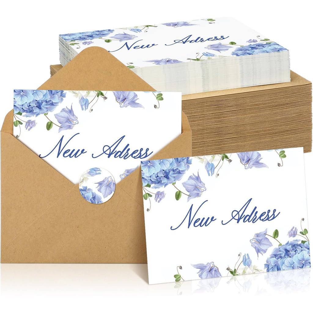 50 Conjuntos de Postais de Mudança de Endereço com Envelopes, Cartões de Novo Endereço para Casa Nova, Design de Hortêns