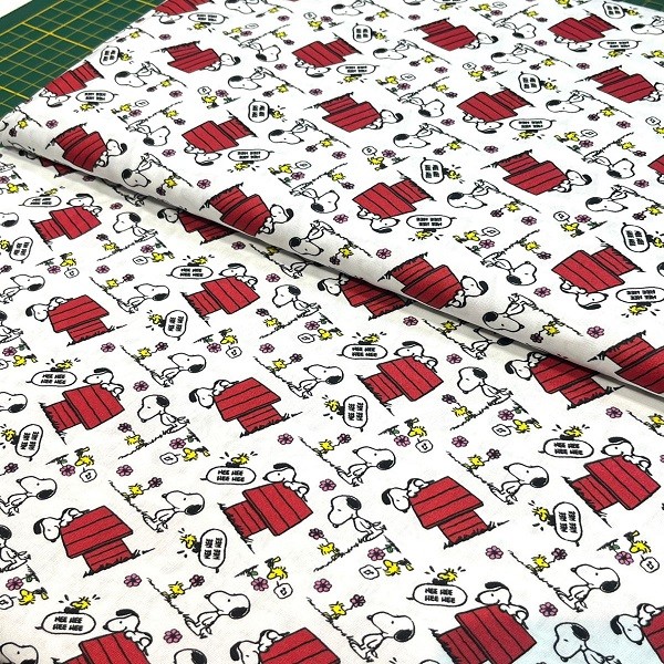 Tecido Tricoline Digital Snoopy e Woodstock Casinha Fundo Branco