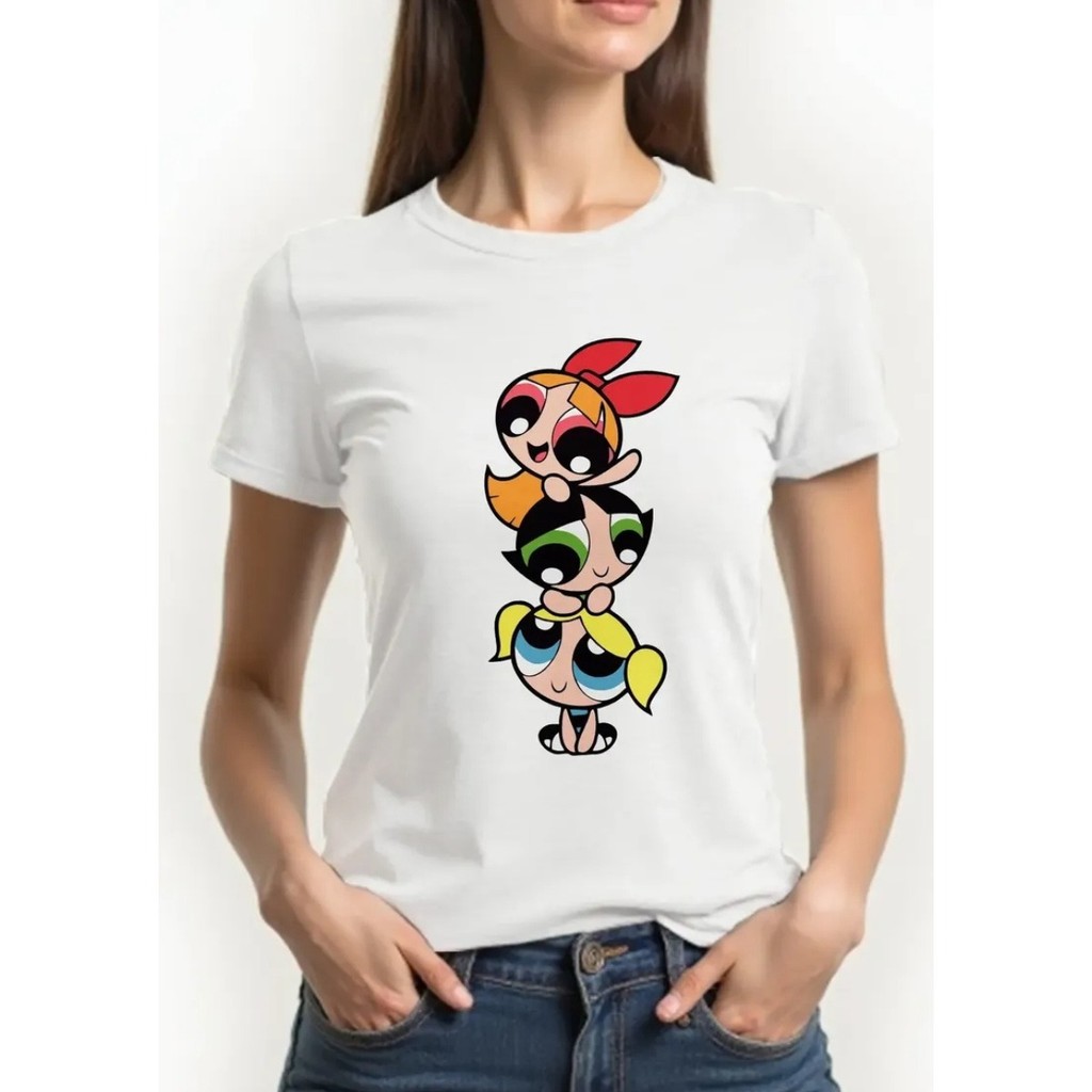 Camiseta Estampada Inspirado Super Poderosas Uma Encima da Outra Unissex 100% Algodão Frete Grátis Rápido Plus Size