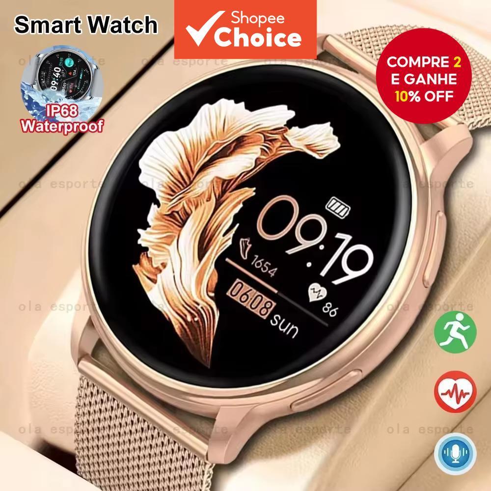 Relógio Inteligente de Saúde para Homens e Mulheres com Tela AMOLED, Chamada por Voz, Monitoramento de Frequência