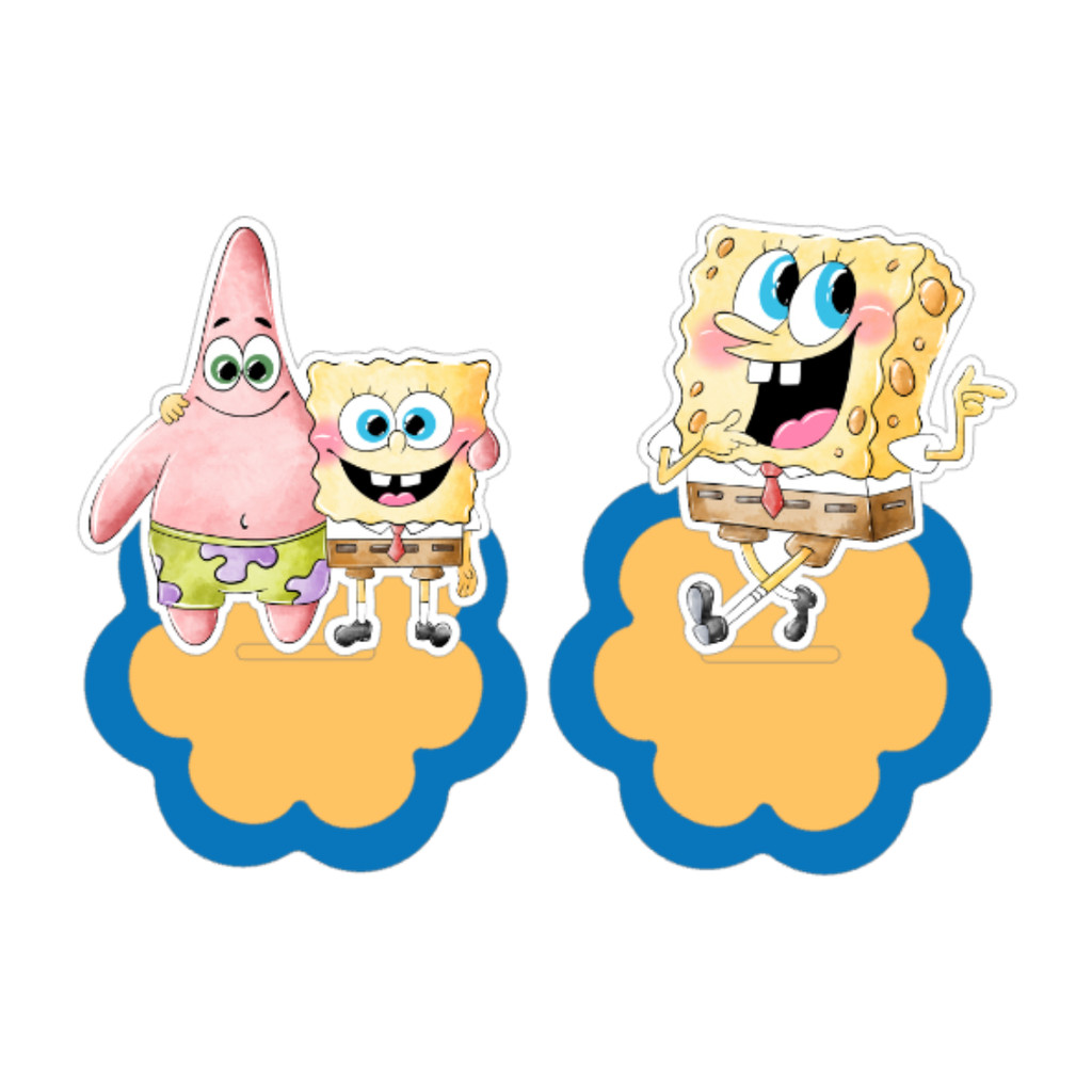 Kit Aplique 3D Personalizado Bob Esponja Tags de Festa em Pé Lembrancinhas Temáticas para Aniversário Infantil
