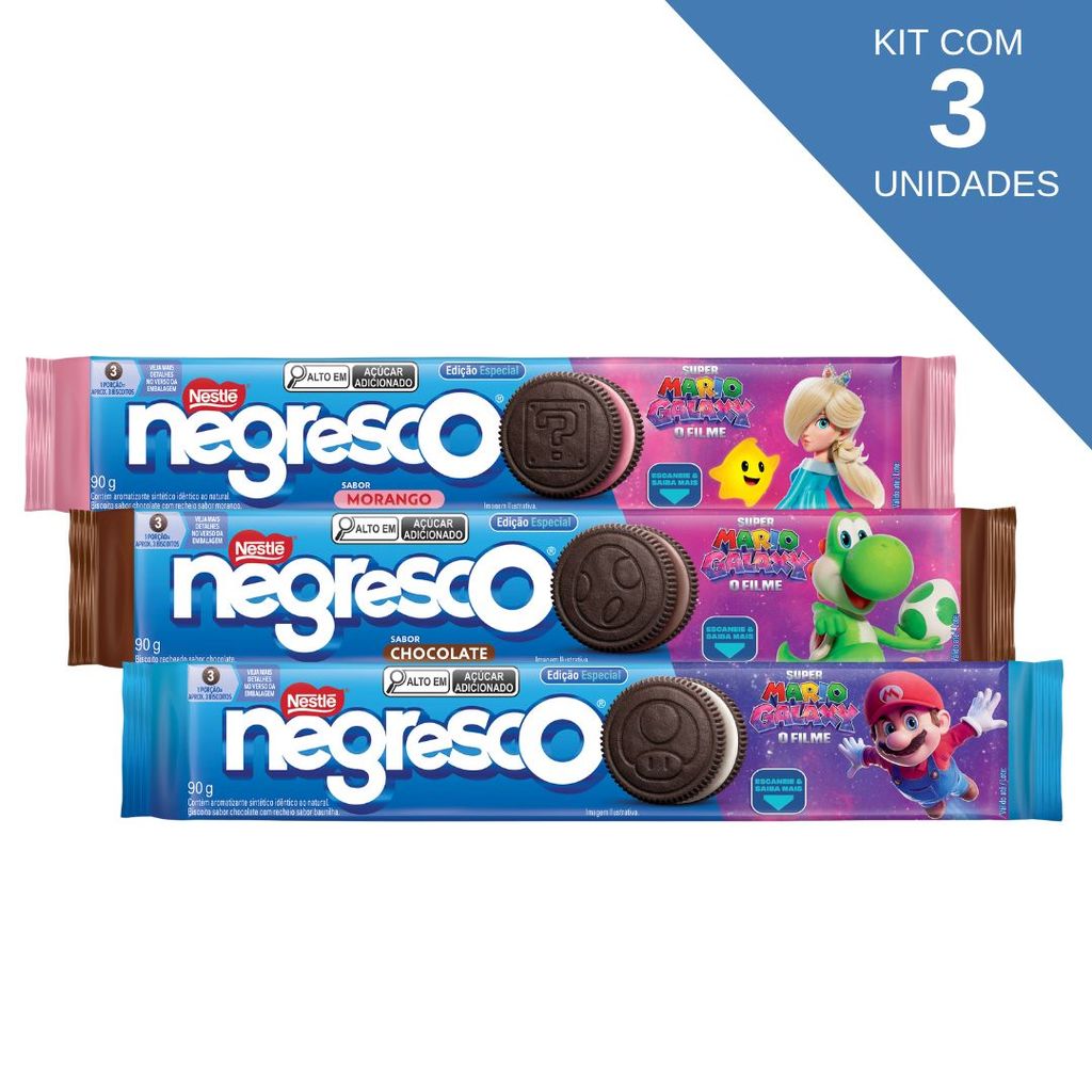Kit com 3 Biscoitos Negresco Recheados Sabores Nestllé 90g em Oferta na Shopee