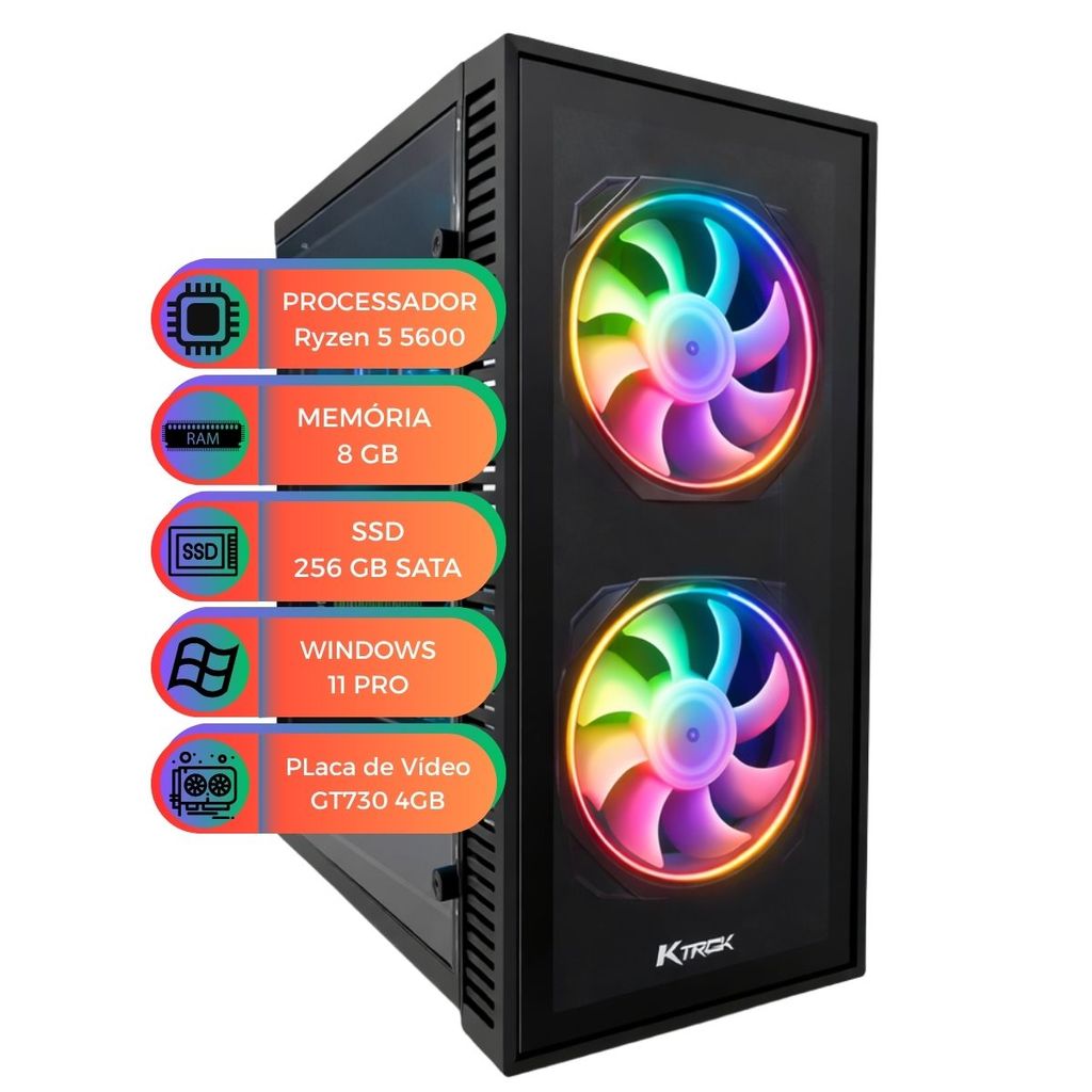PC Gamer Processador Ryzen 5 5600 Placa de Vídeo GT730 4GB SSD 256GB 8GB RAM Win