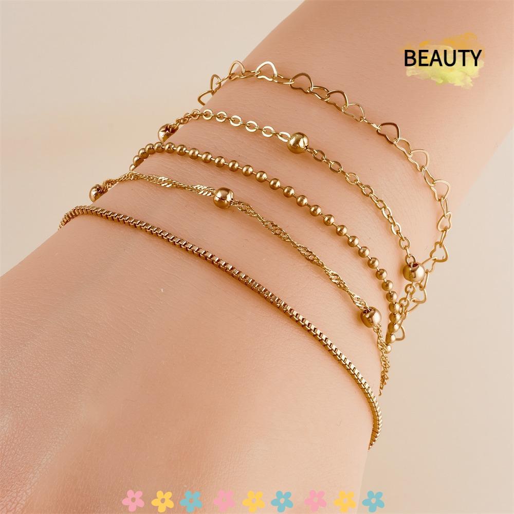 BEAUTYHOMEBR 5 Peças De Corrente De Caixa Pulseira De Moda Simples , Conjunto De Contas De Liga Multicamadas Moderna , E