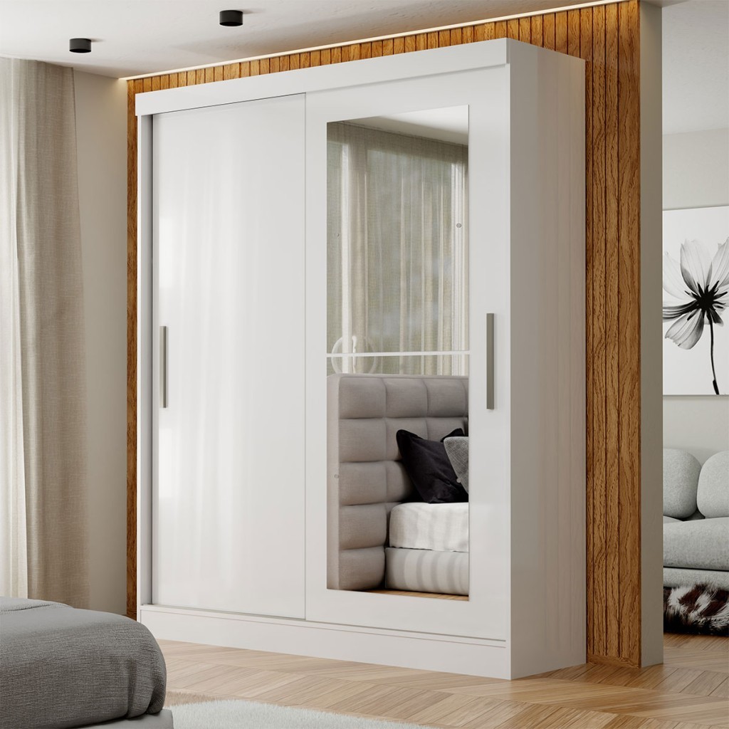 Guarda-Roupa Solteiro Sedona 2 Portas 2 Gavetas com Espelho Flex Branco - Panorama Móveis