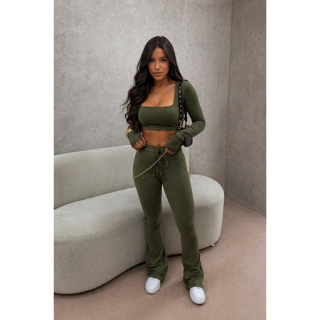 Conjunto Cropped Manga Longa + Flare Suplex P/M/G 36-42 Top S/ dedal