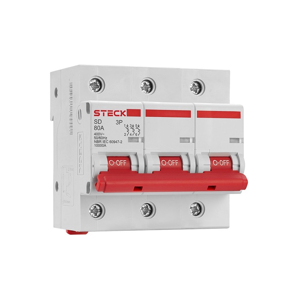 Disjuntor Steck SDD3C100 - DIN 3P 100A Curva C 10kA Branco