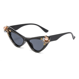 Óculos de sol estilo «olho de gato» para mulher, com detalhes de diamantes brilhantes, estilo urbano, proteção UV, óculo
