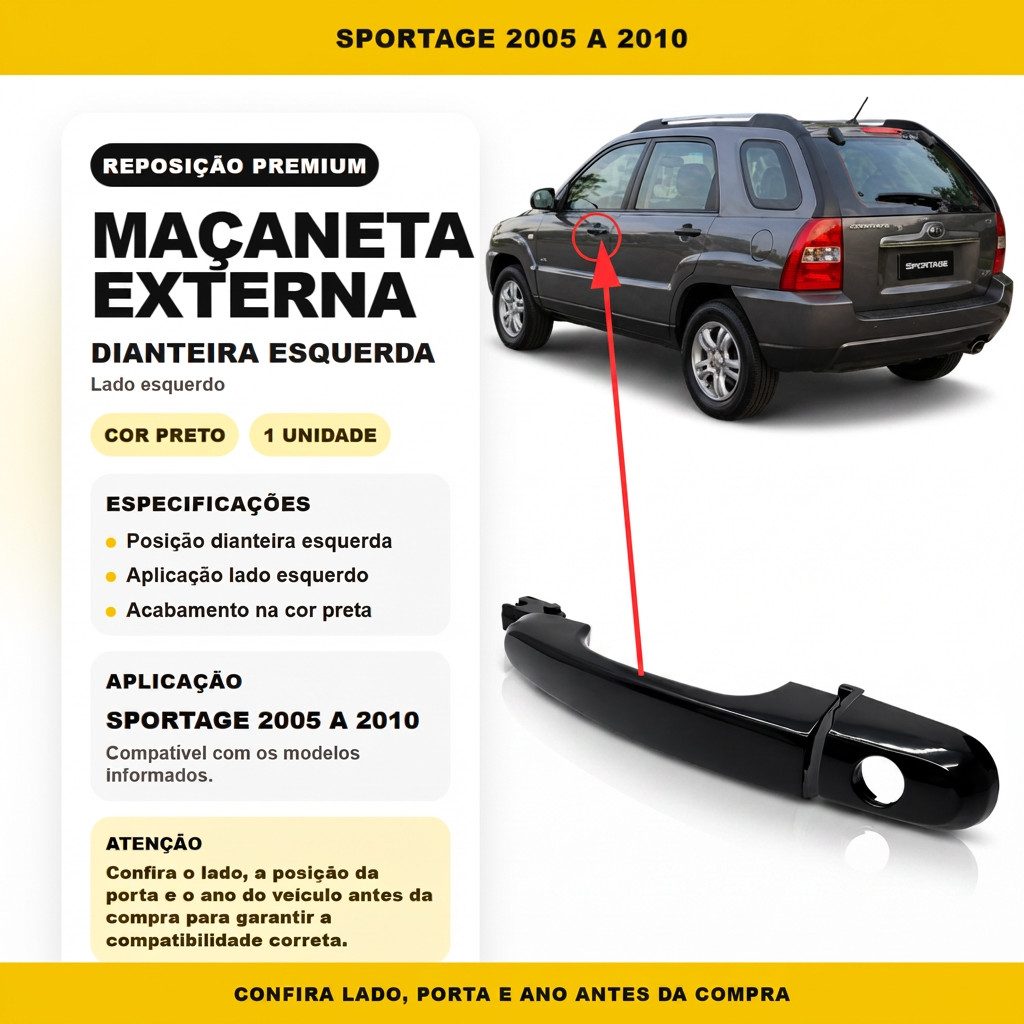 Maçaneta Externa Puxador Para Porta Dianteira Esquerdo Kia Sportage 2005 2006 2007 2008 2009 2010