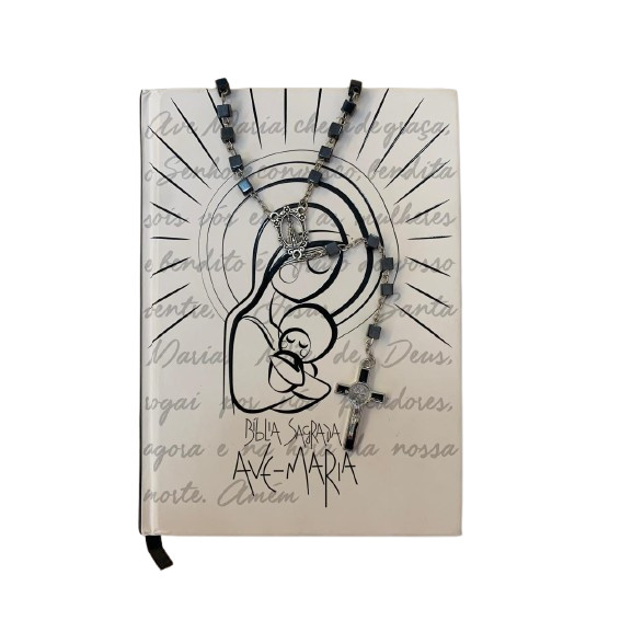 BIBLIA SAGRADA AVE MARIA CAPA DURA MARIA COMPLETA ANTIGO E NOVO TESTAMENTO + TERÇO HEMATITA  PARA ORAÇÃO