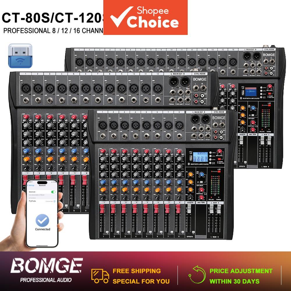 BOMGE Mesa de Som 16 canais com Bluetooth, USB, entrada para gravação em PC e conector XLR para microfone, adequada