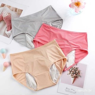 Pacote com 3 / Calcinhas Menstruais Femininas / Roupa Íntima Fisiológica de Algodão à Prova de Vazamentos de Cintura Alt