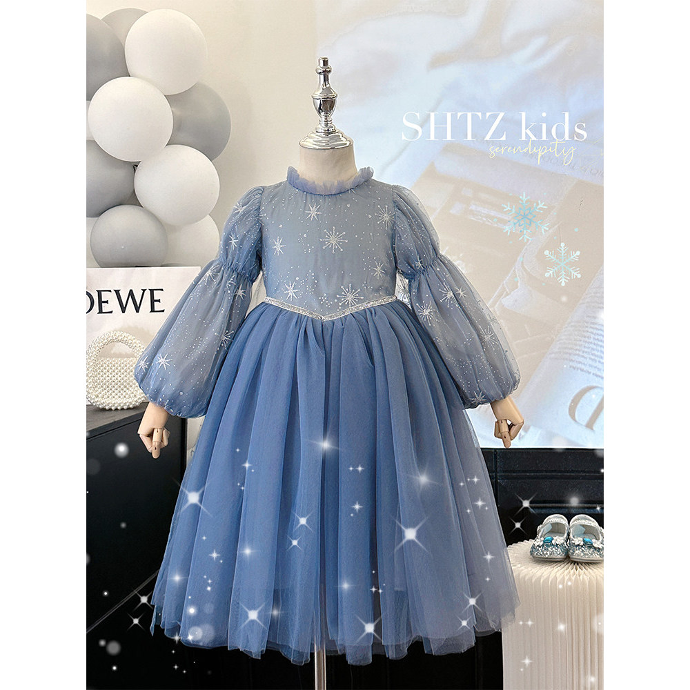Meninas elsa vestido de princesa primavera outono High-End menina aniversário elsa manto saia longa genuíno elsa vestido