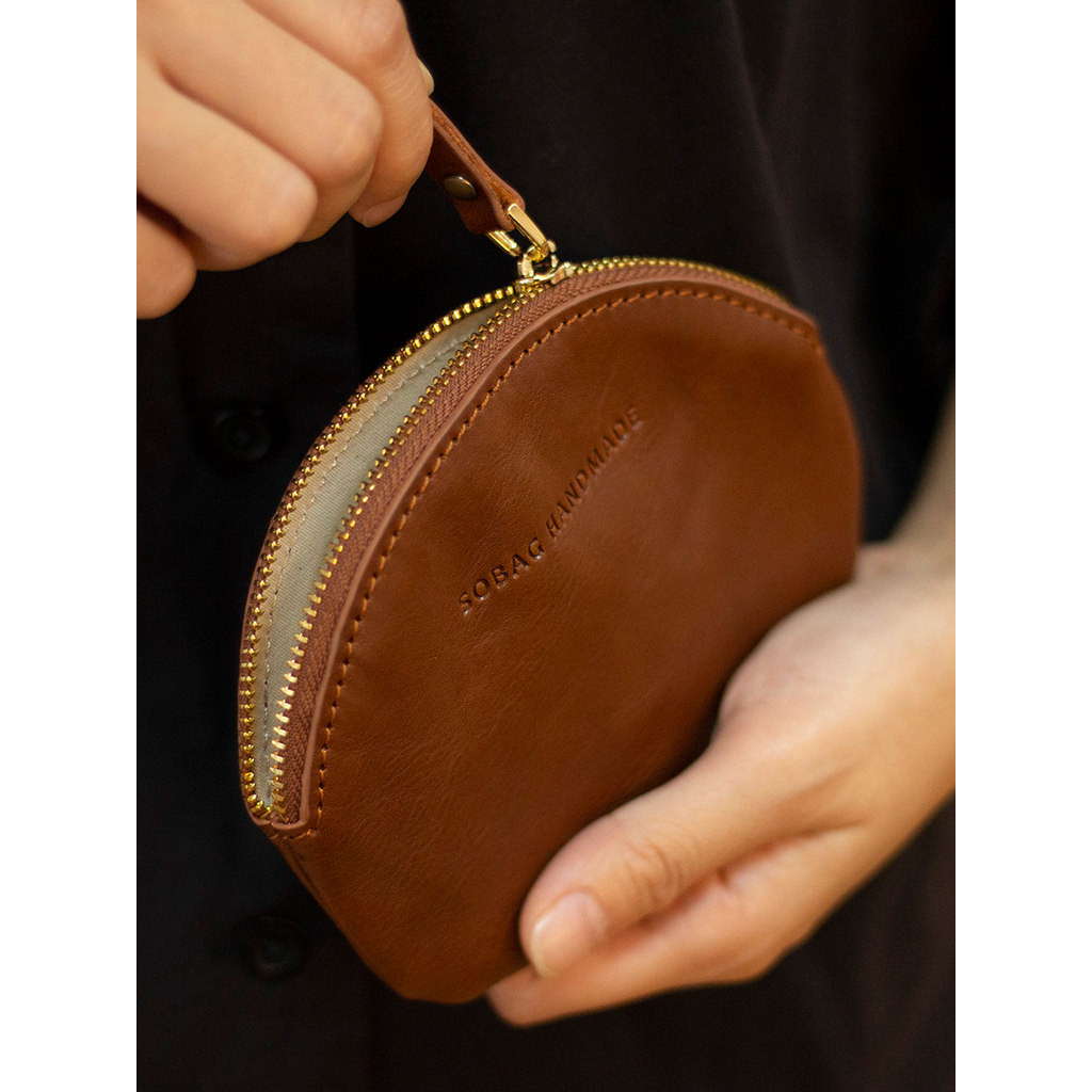 Sobag Retro Mini primeira camada de couro zíper mudança embreagem feminino simples japonês couro batom moeda saco