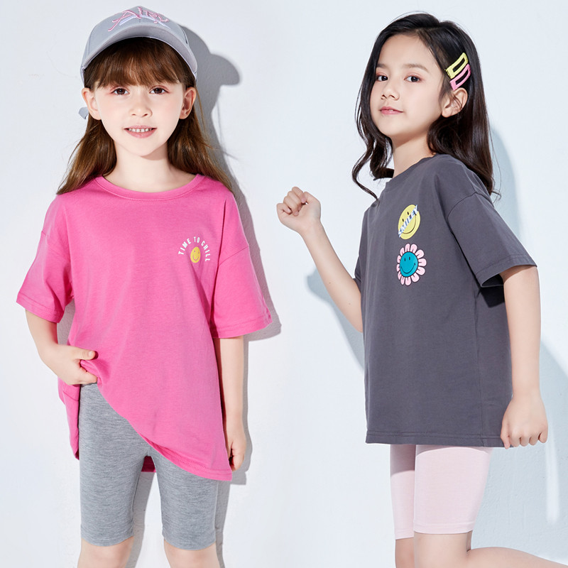 Meninas de manga curta camiseta algodão puro 2026 verão estilo fino crianças roupas de verão solto estilo ocidental topo