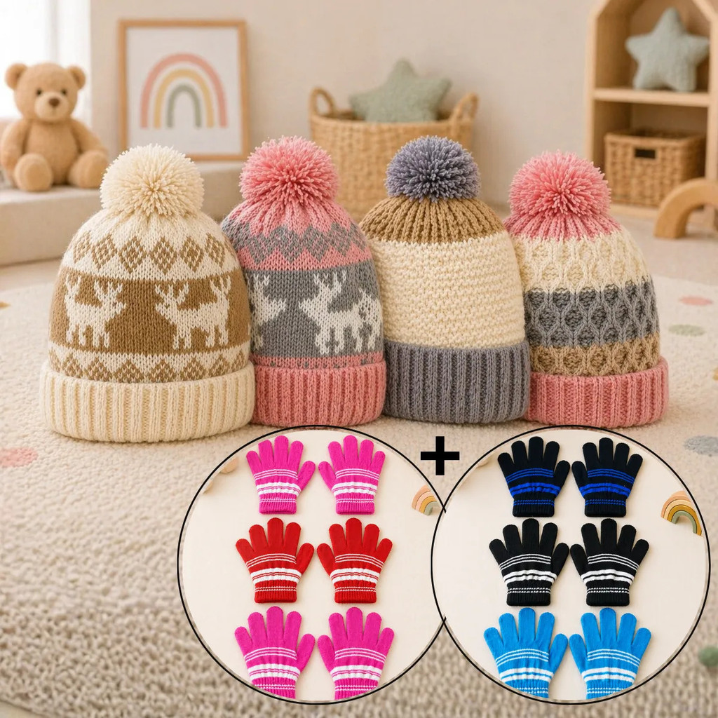 Kit Inverno Infantil Touca + Luvas Forradas – Gorro Quentinho Kids