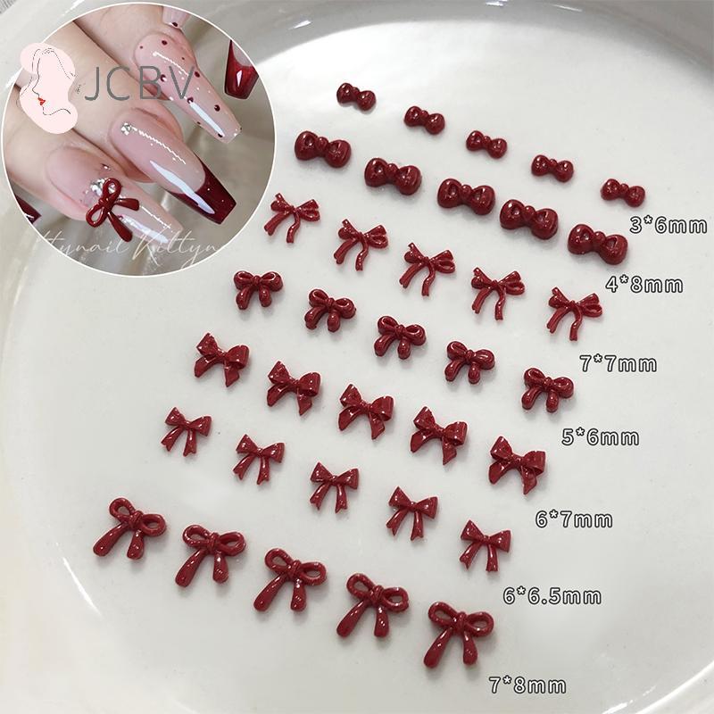 [JCBV] 100 Pcs 3D Nail Art Red Bow Charms Suprimentos Acessórios Kawaii Peças De Resina Para Unhas Decoração Produto Man