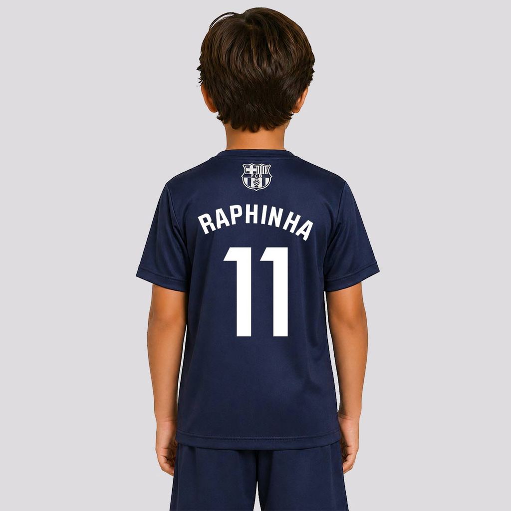 Camisa Barcelona Stamina Infantil Azul Marinho 11 Raphinha