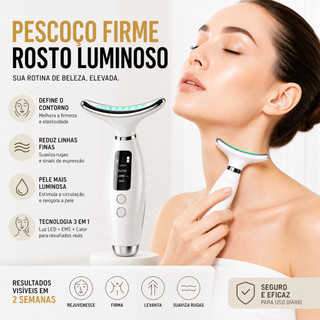 Massageador De Pescoço e Rosto LED Vibração Fototerapia Para Rejuvenescer Firmeza Anti-Ru…