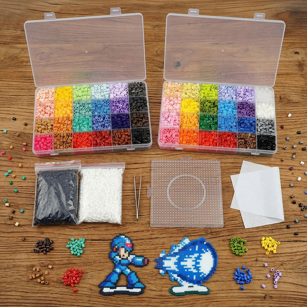 Kit Perler Hama Beads 5mm Profissional 6800 pçs 48 Cores + Pegboard + Pinça + Papel